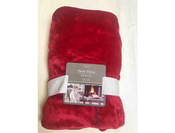 Red Plush Throw Blanket and Red Fuzzy Husker Socks