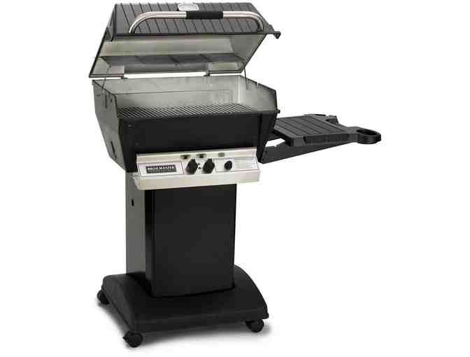 Broilmaster H3 Deluxe Natural Gas Grill on Black Cart with Black Drop Down Side Shelf