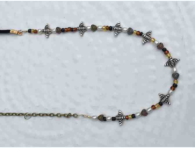 Bee Joyful!  A hand strung necklace with little bees and beads.