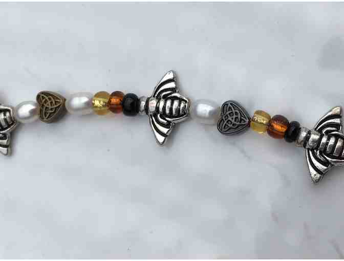 Bee Joyful! A hand strung necklace with little bees and beads.