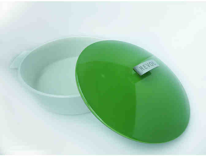Shallow Ceramic Round Casserole (green lid)
