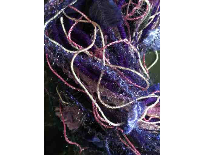 Very Decorative, One-of-a-Kind, Handmade Purple Hues Yarn, Ribbon & Bead Necklace