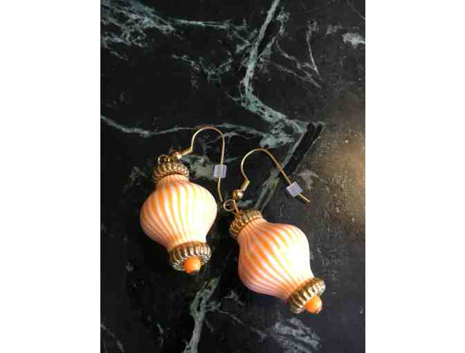 One-of-a-Kind Light Orange & White Stripe Lantern Bead Earrings