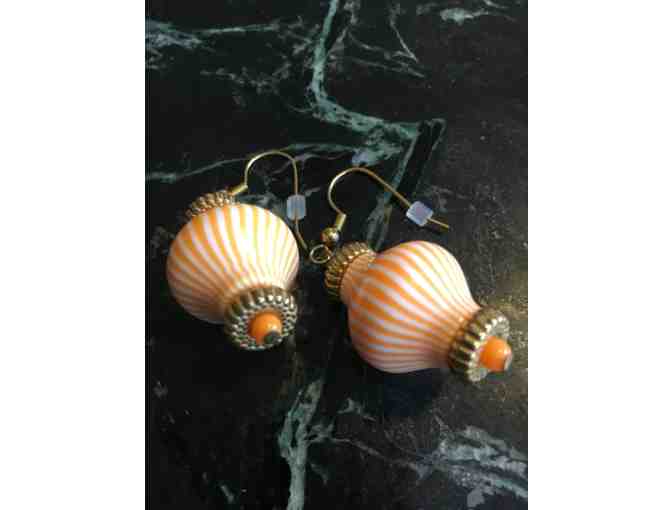 One-of-a-Kind Light Orange & White Stripe Lantern Bead Earrings