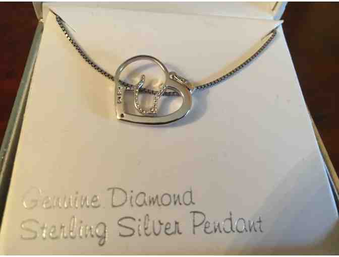 Genuine Diamond/Sterling Silver Heart/Dog Outline Pendant on Silverplated Brass Chain