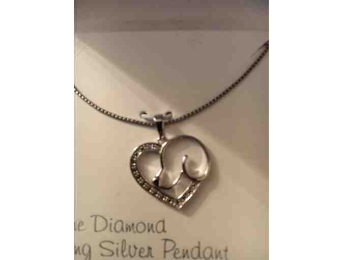 Genuine Diamond/Sterling Silver Heart/Dog Outline Pendant on Silverplated Brass Chain