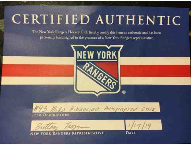 NY Rangers Hockey Stick, Signed by Center, Mika Zibanejad - Certified and Authentic