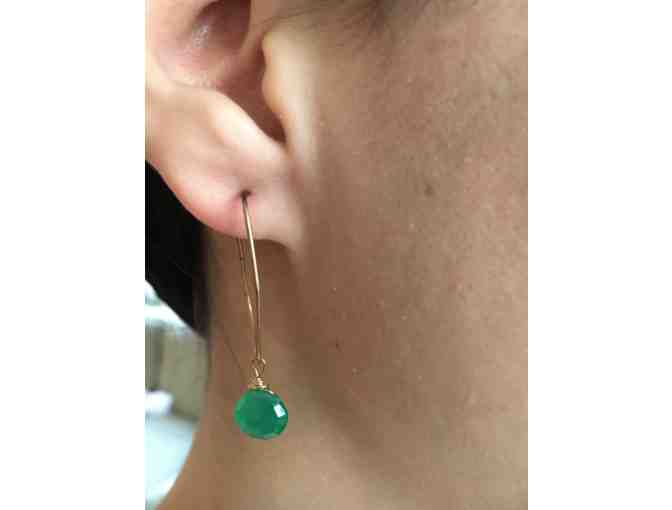 14k Gold and Green Sapphire on Hoop Pierced Earrings - Photo 2
