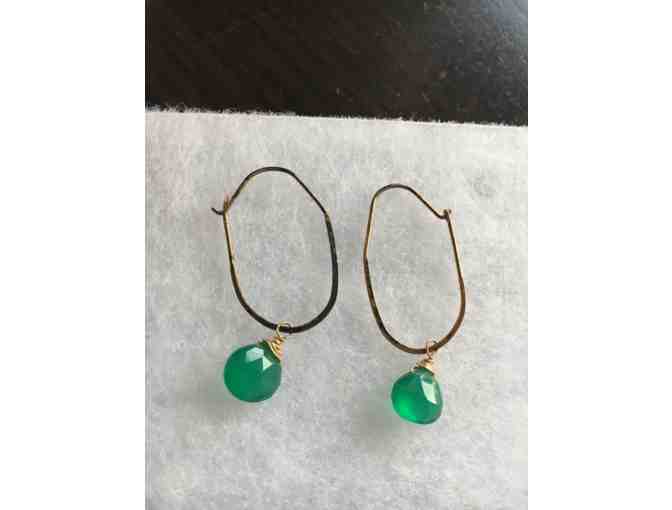 14k Gold and Green Sapphire on Hoop Pierced Earrings - Photo 1