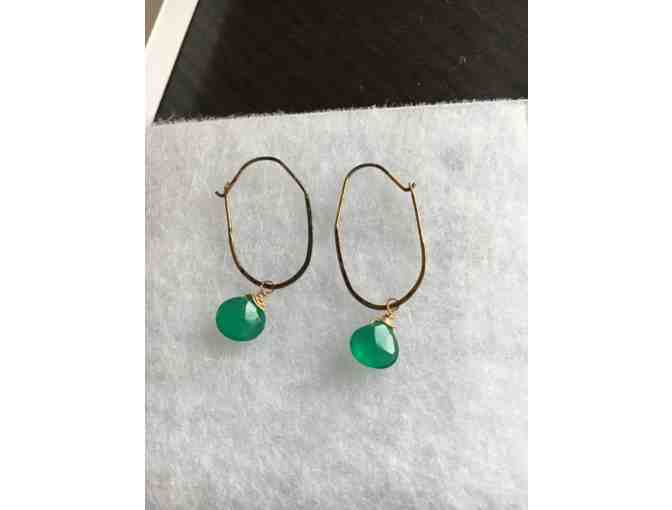 14k Gold and Green Sapphire on Hoop Pierced Earrings - Photo 3