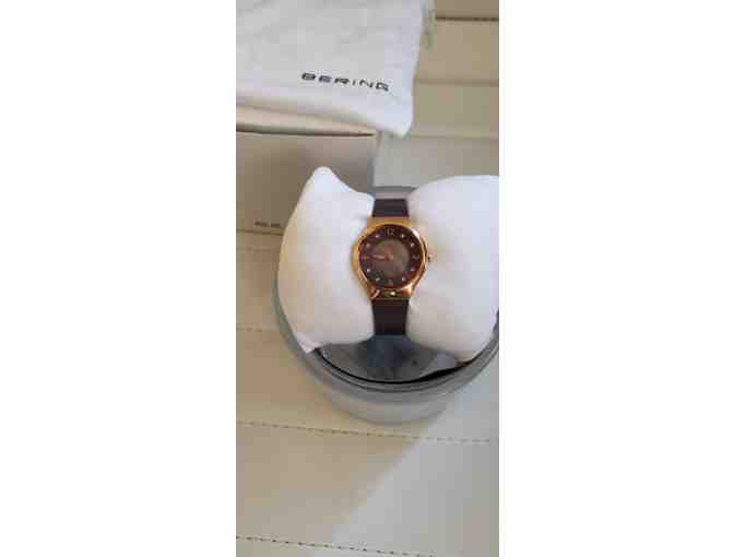 Bering Ladies Polished Rose Gold Colored Stainless Steel Solar Watch