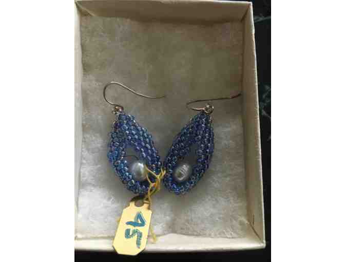 Blue Czech Seed Beads with Cultured Pearl Earrings by Davala Designs - Photo 1
