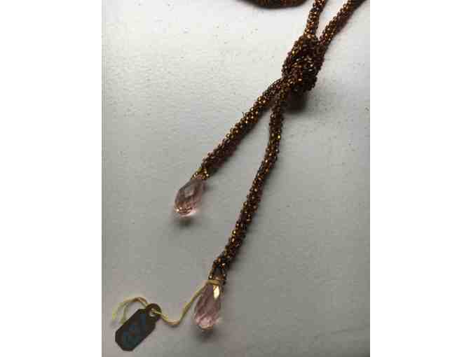 Beautiful Lariat Featuring Deep Copper Color Glass Seed Beads with Austrian Crystals - Photo 5