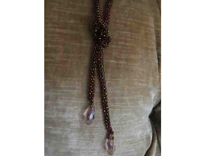 Beautiful Lariat Featuring Deep Copper Color Glass Seed Beads with Austrian Crystals - Photo 7