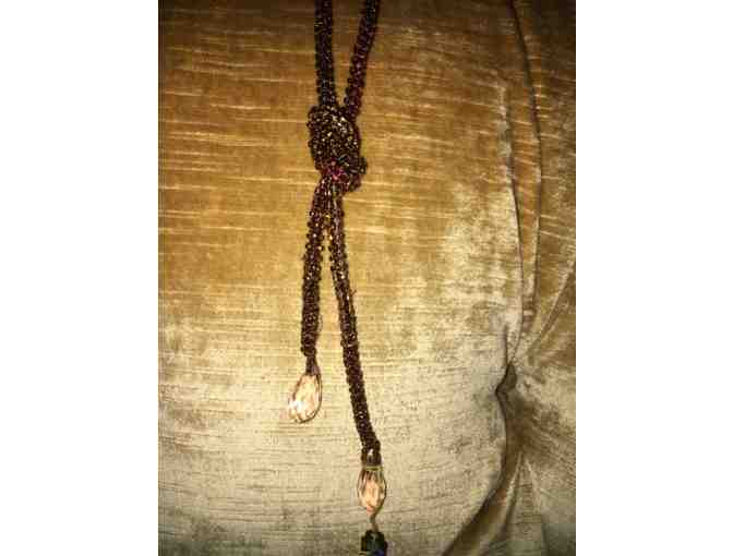 Beautiful Lariat Featuring Deep Copper Color Glass Seed Beads with Austrian Crystals - Photo 8