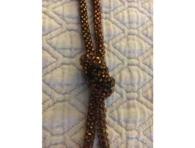 Beautiful Lariat Featuring Deep Copper Color Glass Seed Beads with Austrian Crystals - Photo 3