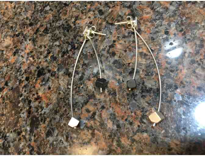 Brushed Sterling Hanging Earrings with Silver & Onyx Cube Beads - Photo 6