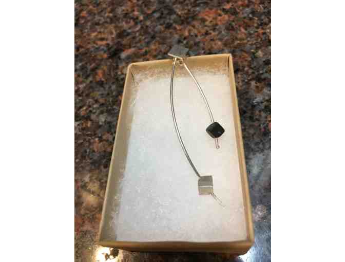 Brushed Sterling Hanging Earrings with Silver & Onyx Cube Beads - Photo 4