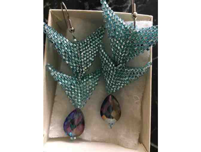 Turquoise Glass Beads with Czech Crystals Earrings by Davala Designs
