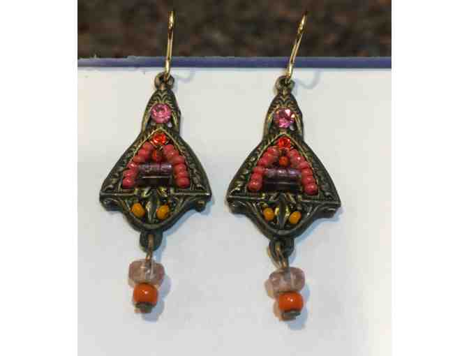 Pink & Orange Bead Pierced Earrings by Adaya