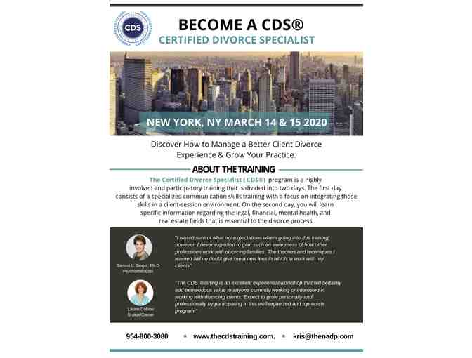 A Two-Day CDS (Certified Divorce Specialist) Training in NYC on March 14 & 15, 2020