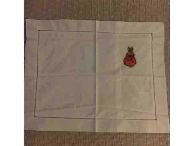 Hand-Embroidered in Vietnam -Peter Rabbit Baby Linens (Pillowcase andFlat Crib/Lap Sheet)