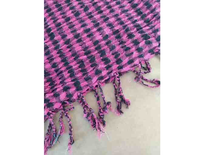 Scarf in Deep Pink, Black and Opalescent Metallic Thread -- from Winter Sun, Summer Moon