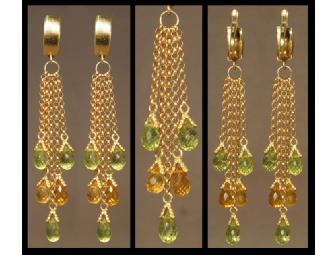 Contemporary 14K Yellow Gold, Citrine & Peridot Briolet Chandelier Earrings