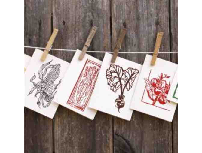 Art from the Garden - silk screened apron, floursack dishtowels and recipe notecards