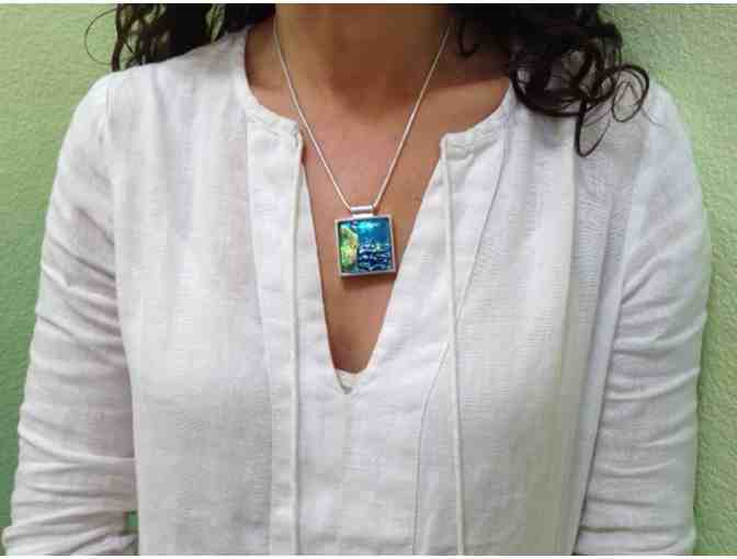 Lovely and Unique Sterling Silver & Dichroic Glass Pendant Necklace