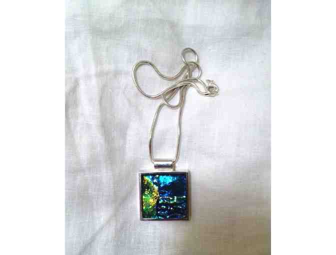 Lovely and Unique Sterling Silver & Dichroic Glass Pendant Necklace