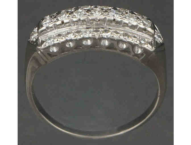 1940 Deco 14K White Gold & Diamond 3 Row Wedding Band Anniversary Ring