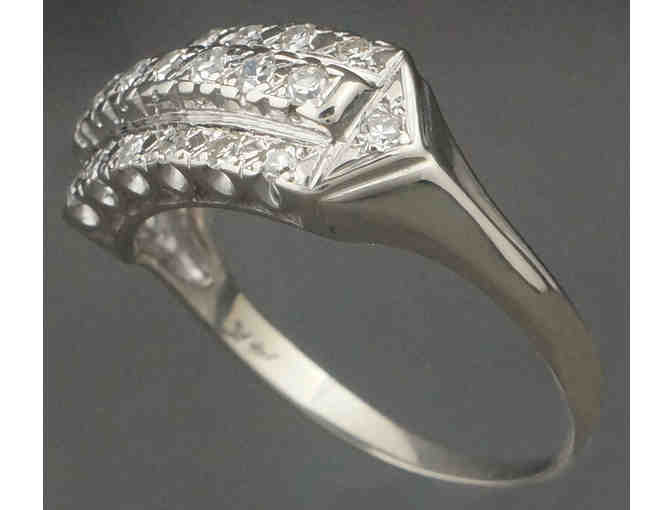 1940 Deco 14K White Gold & Diamond 3 Row Wedding Band Anniversary Ring