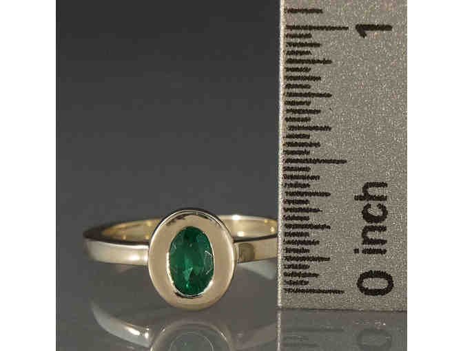 Retro Modernist Heavy Solid 14K White Gold & Emerald Solitaire Ring