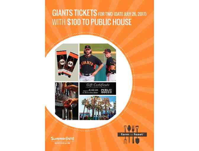 Giants Tickets for 2 & $100 Cool Down at Public House - LIVE AUCTION!