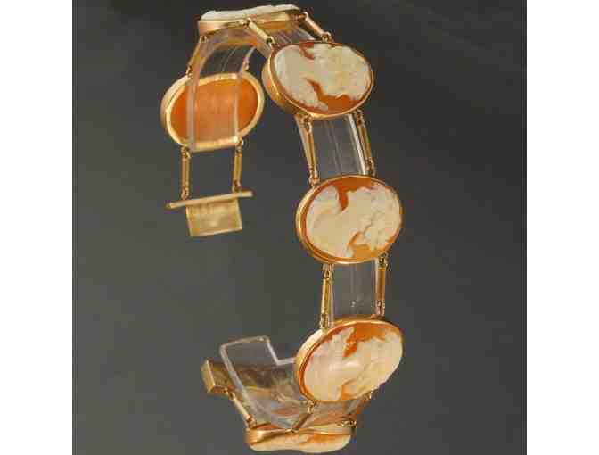 Antique, Solid 14K Yellow Gold & 6 Carved Shell Cameo Estate Bracelet