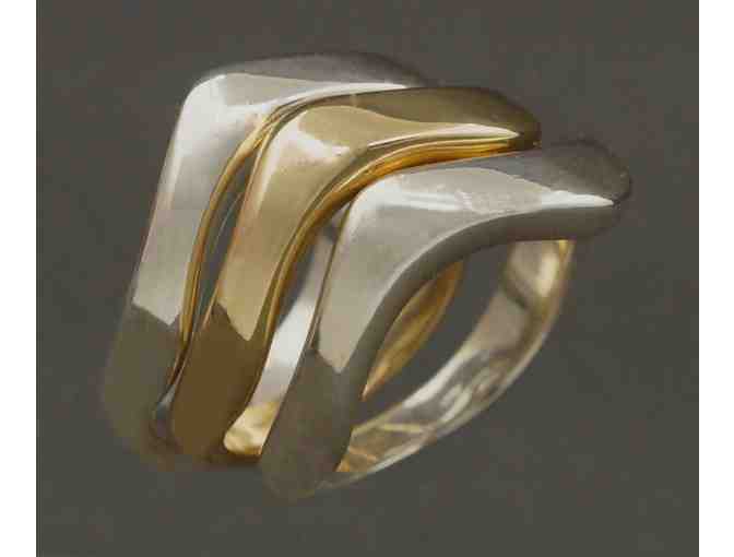 Sterling Silver & Solid 14K Yellow Gold Set of 3 Stacking Wave Rings