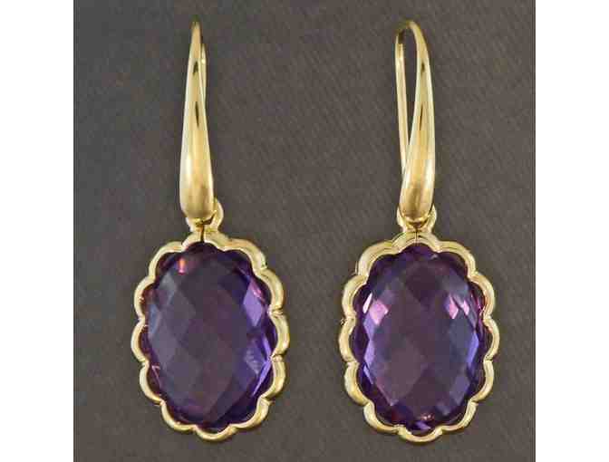 Solid 14K Yellow Gold, 8.0 cttw Purple Amethyst 'Pineapple Cut' Estate Earrings