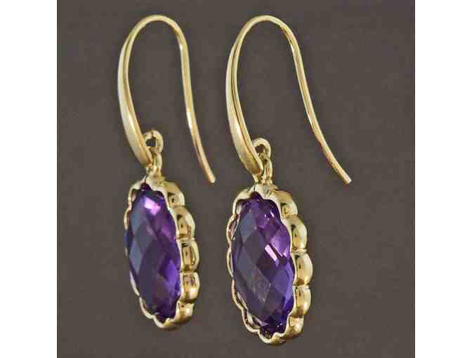 Solid 14K Yellow Gold, 8.0 cttw Purple Amethyst 'Pineapple Cut' Estate Earrings