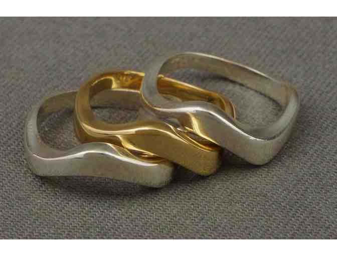 Sterling Silver & Solid 14K Yellow Gold Set of 3 Stacking Wave Rings