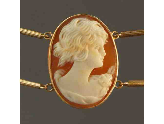 Antique, Solid 14K Yellow Gold & 6 Carved Shell Cameo Estate Bracelet