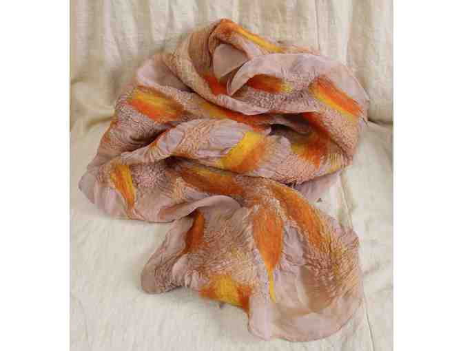 Handmade Nuno Felted Orange Silk Scarf