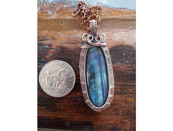 Blue Fire Labradorite Wire Wrapped Pendant