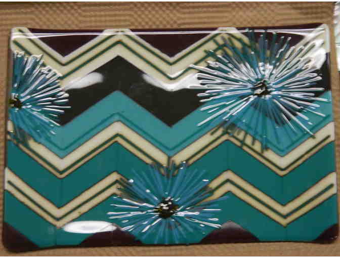 Fused glass platter set with flowers by Debi McCullough