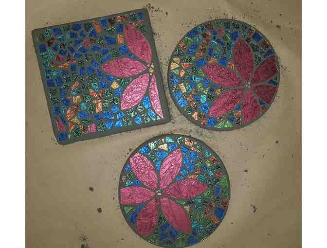 Set of 3 Stained Glass Stepping Stones by Debi McCullough
