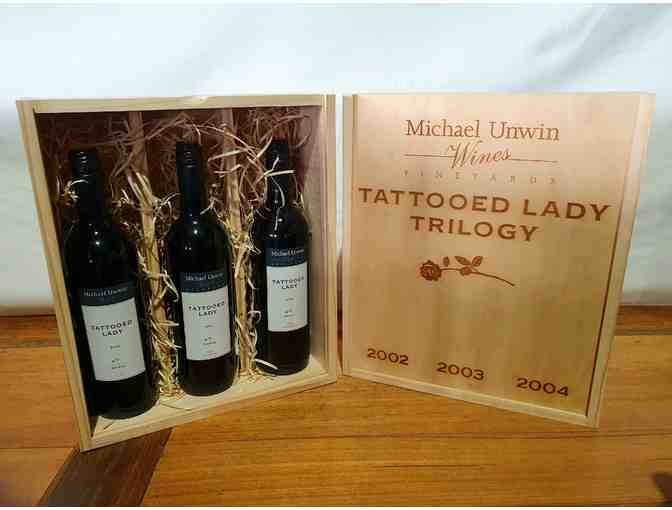 Michael Unwin Wines Tattooed Lady Shiraz Trilogy from 2002, 03 and 04.