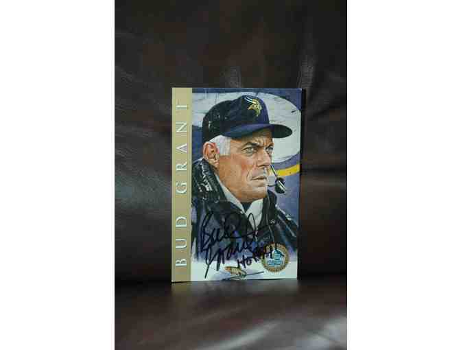 Football and Hall of Fame Signature Card Autographed by NFL Hall of Famer Bud Grant