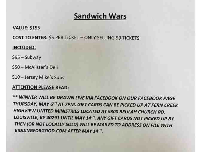 Sandwich Wars Gift Card Bouquet