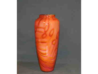 00003 Glass Vase, Hand Blown, Coral/Yellow Swirl