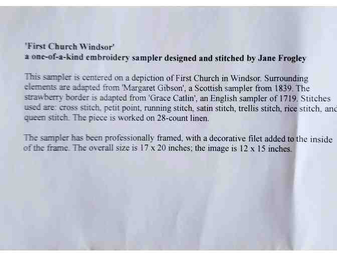 Framed Embroidery Sampler of First Church Windsor